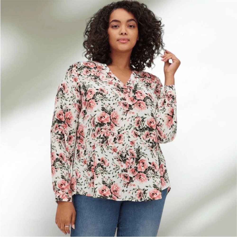 Torrid Georgette Hi-Low Pullover Long Sleeve floral Blouse Size 2 or 2X